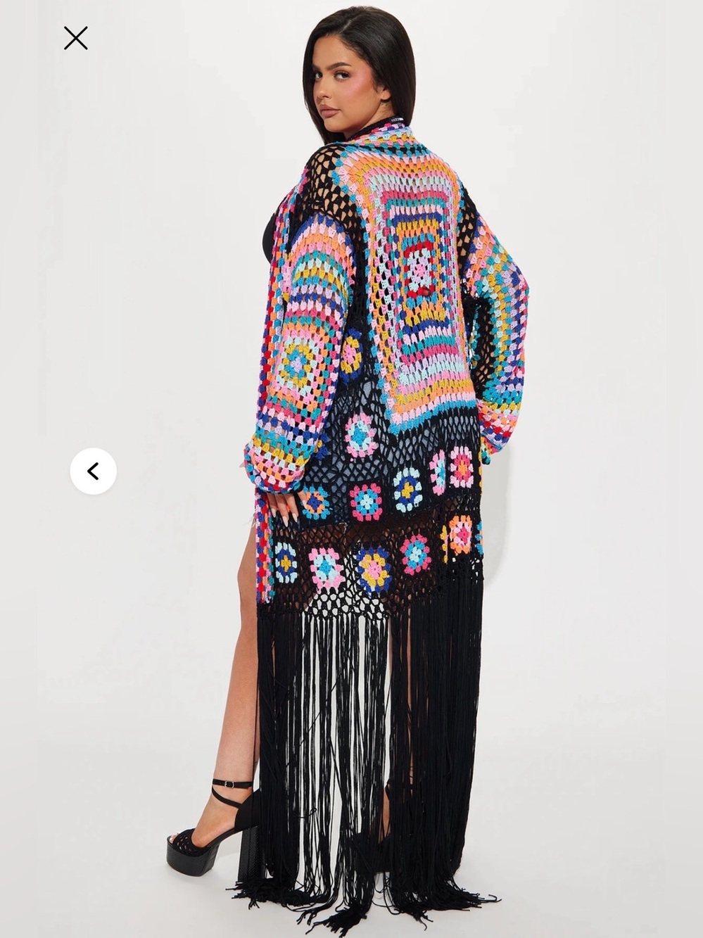 FASHION NOVA Gypsy Queen Crochet Cardigan Multicolor Fringe Open Sweater